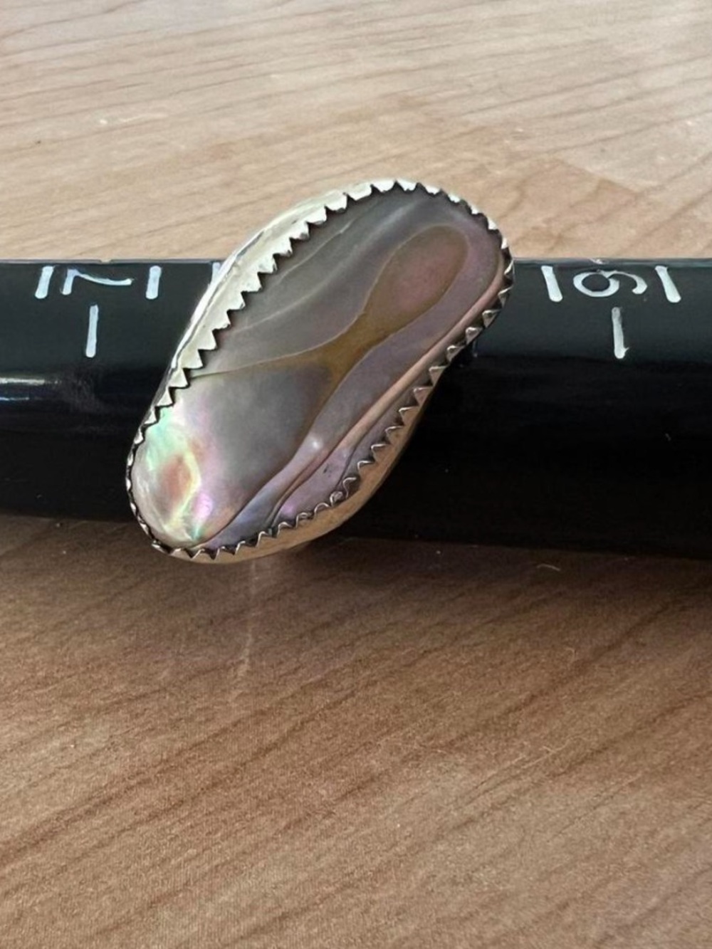 VINTAGE STERLING ABALONE RING 8 - Picture 5 of 6